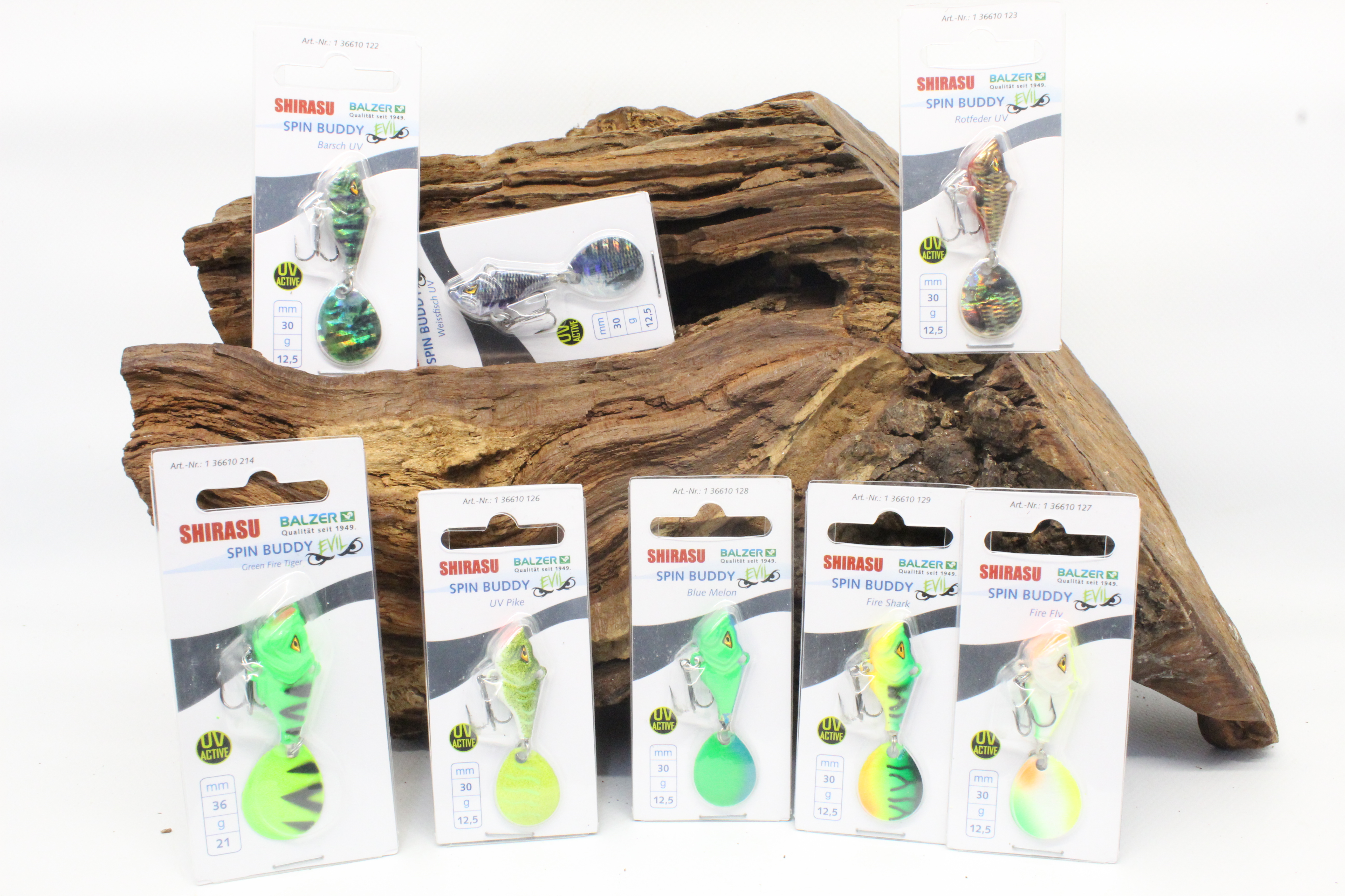 Balzer Shirasu Spin Buddy Evil Eye 8g 12,5g 17g 21g 9 Farben Albino Barsch UV Pike