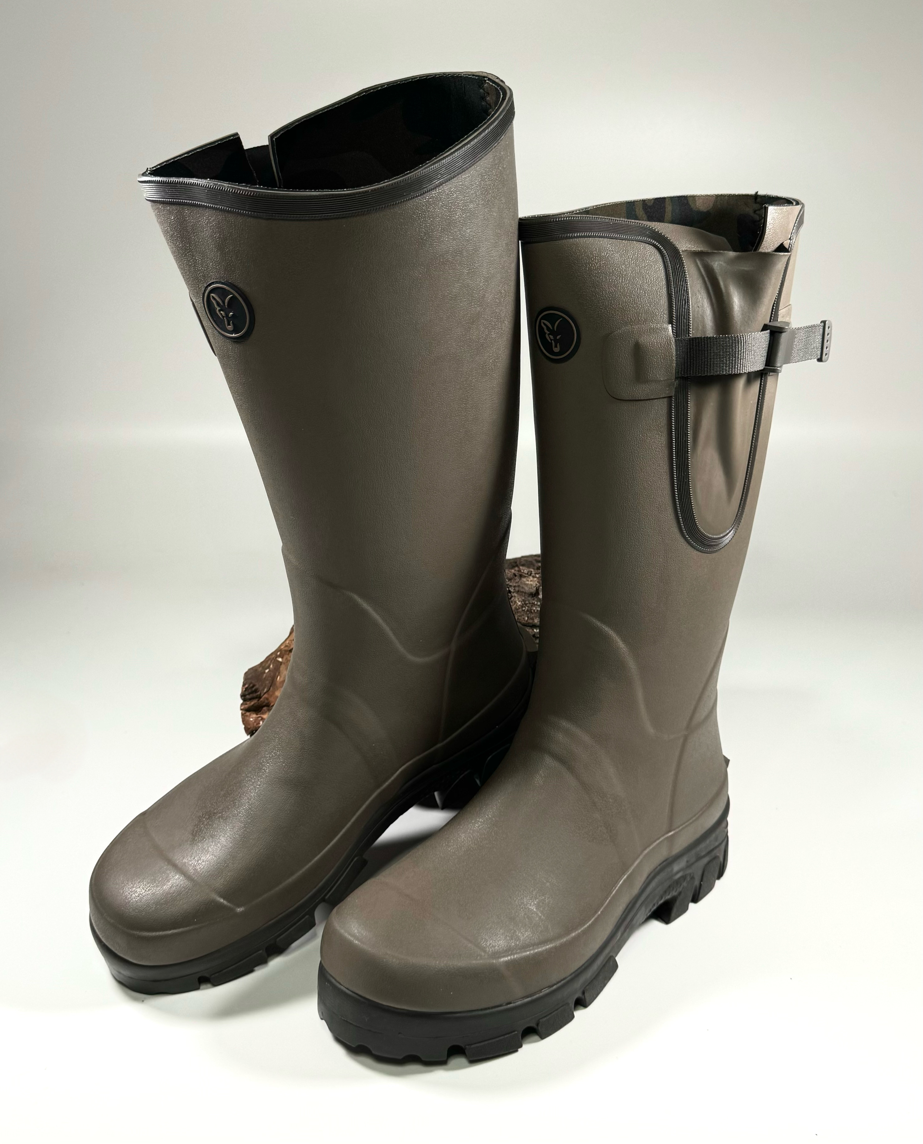 Fox Neoprene Lined Camo Khaki Rubber Wellies Gummistiefel Größe 41-46