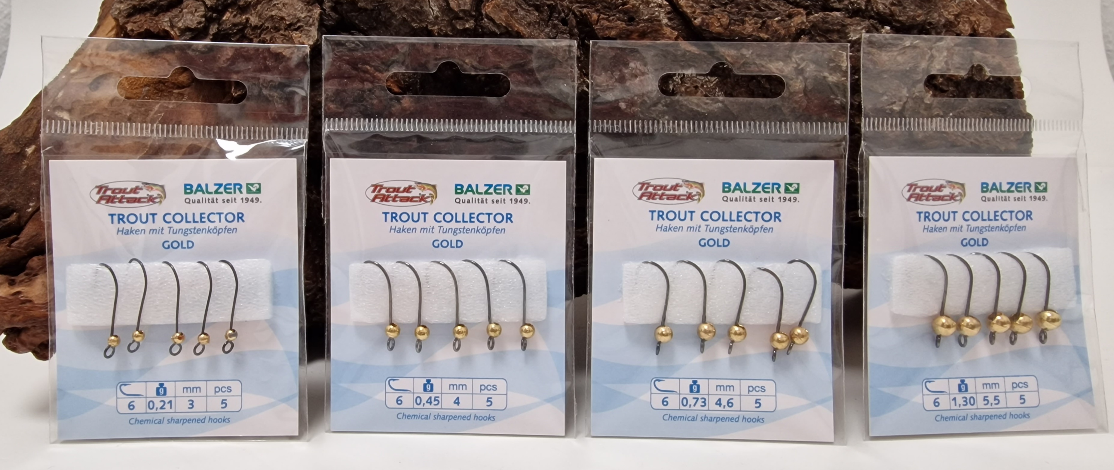 Balzer Trout Collector Haken mit Tungsten Köpfen goldene Perle 4 Gewichte Gr. 6 ABVERKAUF