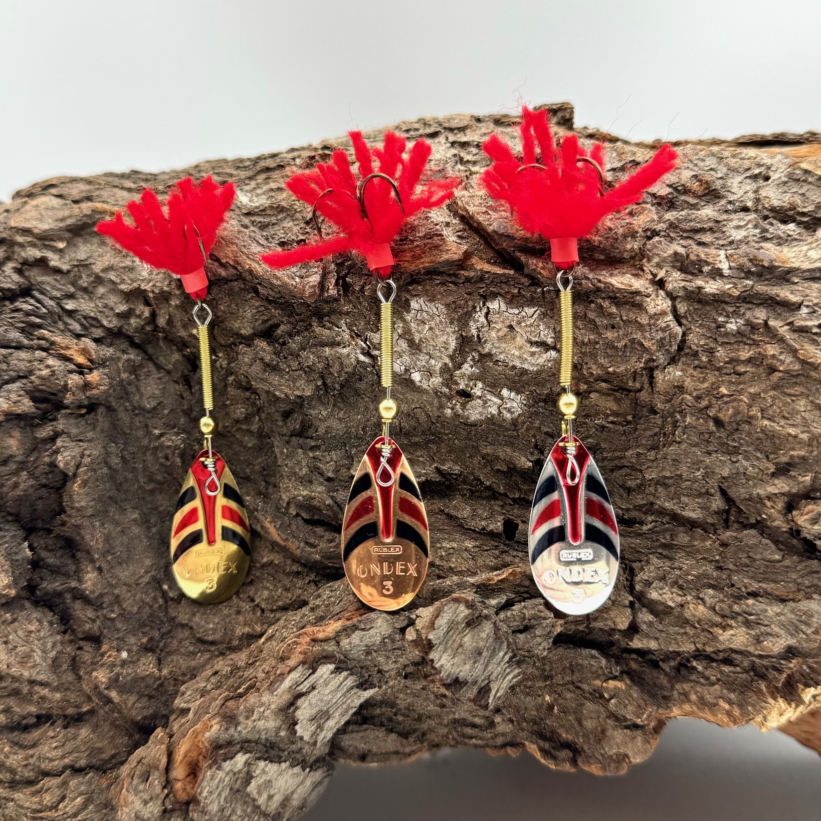 Rublex Ondex Spinner Gr. 3 VMC Drilling #6 mit Puschel 3,5g 3 Farben