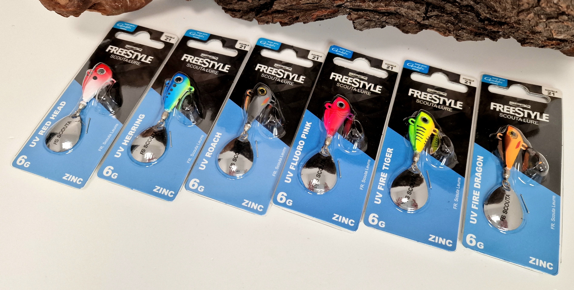 Freestyle Scouta Jig Spinner UV 6g Roach Hering Fire Tiger Fire Fluoro Pink Red Head ABVERKAUF