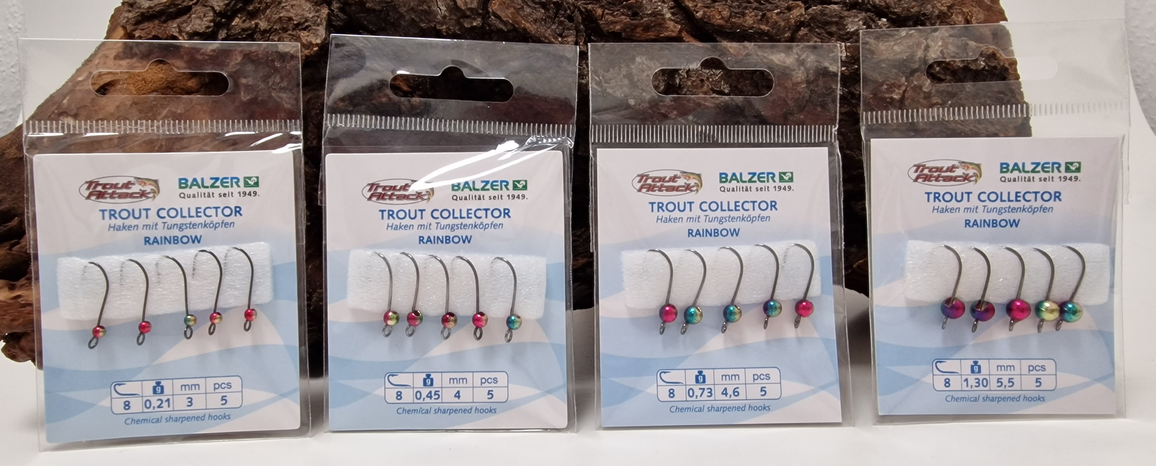 Balzer Trout Collector Haken mit Tungsten Köpfen Rainbow Perle 4 Gewichte Gr. 8 ABVERKAUF