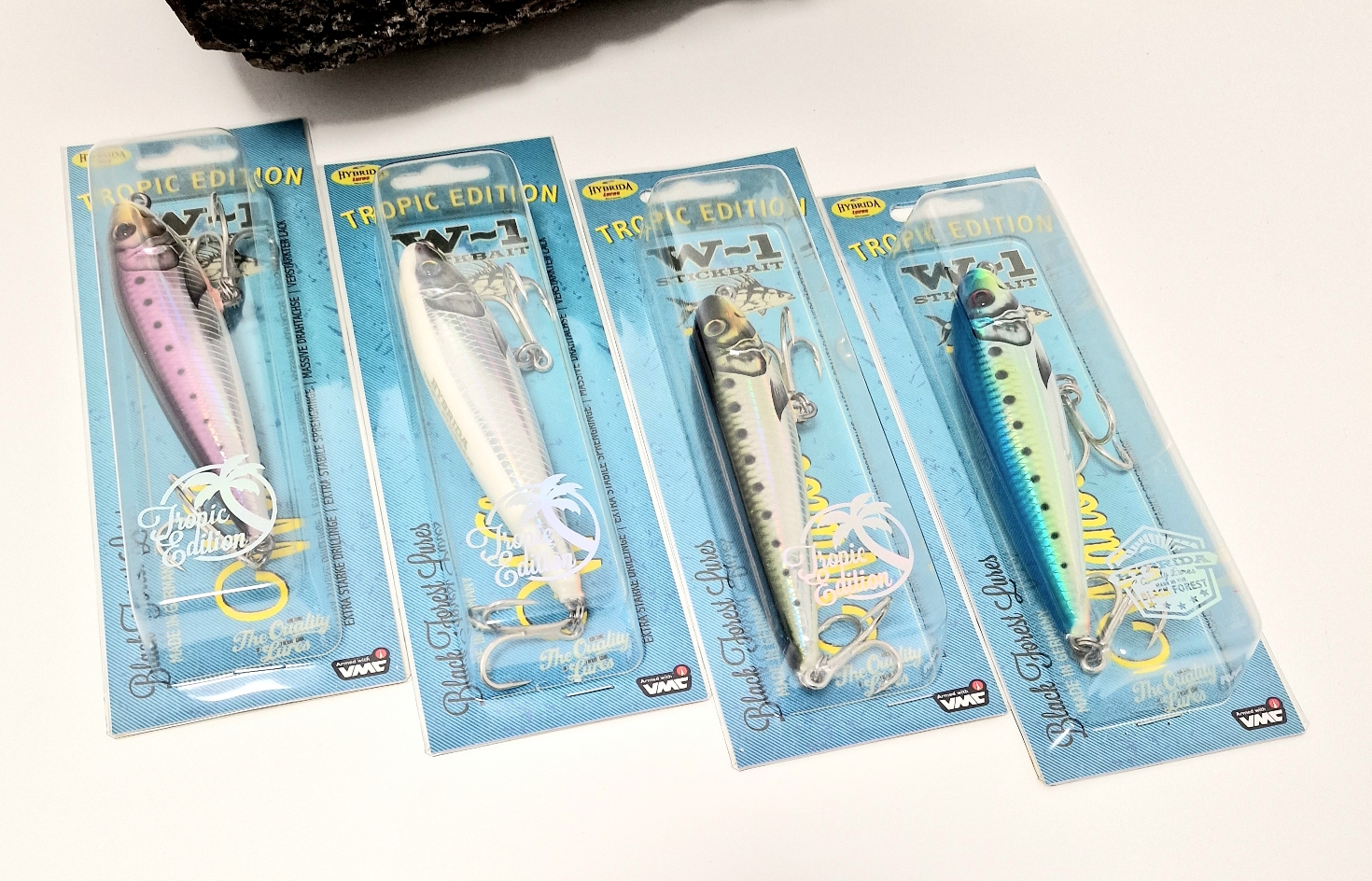 Hybrida W1 Stickbait Tropic Edition 12cm 50g Sinking 4 Farben VMC Drillinge