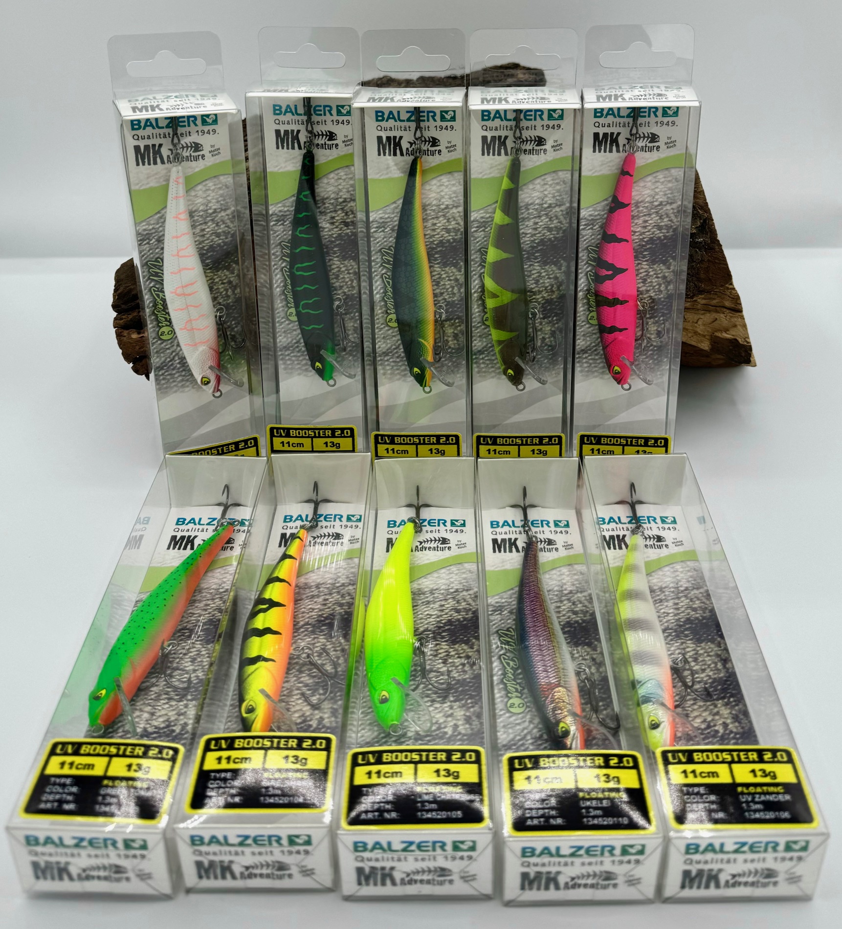 Balzer MK Adventure UV Booster 2.0 10 Farben 11cm 13g 1,3m Matze Koch Floating Wobbler
