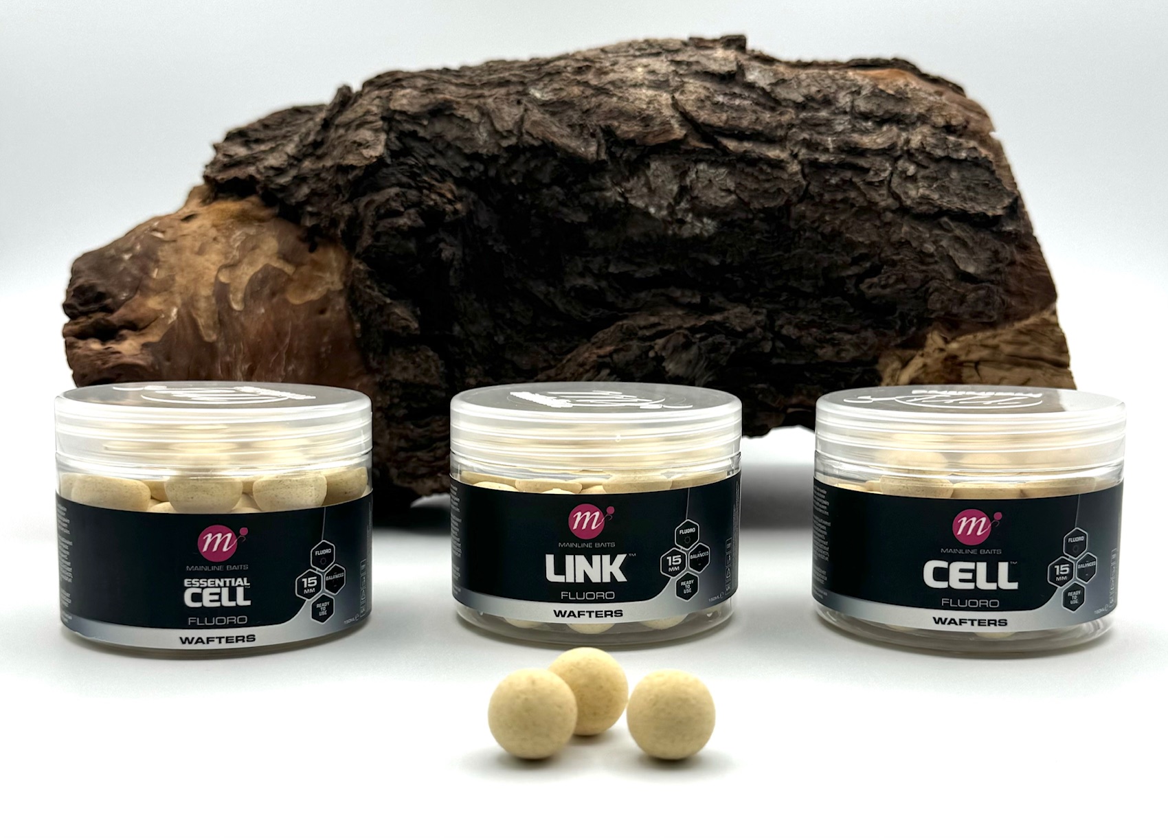 Mainline Wafters Fluoro Floating 15mm 150ml The Link Essential Cell The Cell White