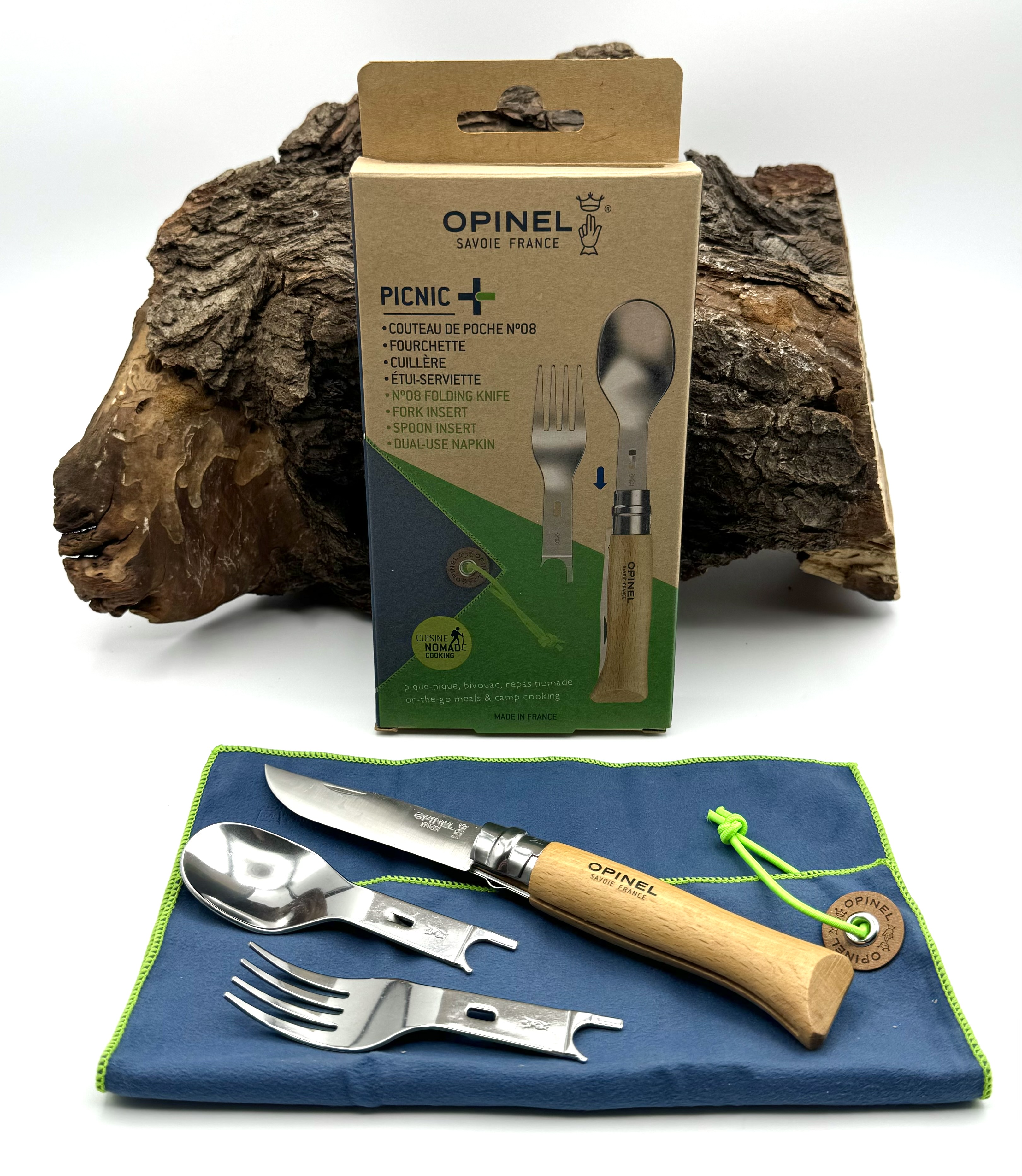 Opinel Picnic Plus 4-teiliges Set Gabel Löffel Taschenmesser