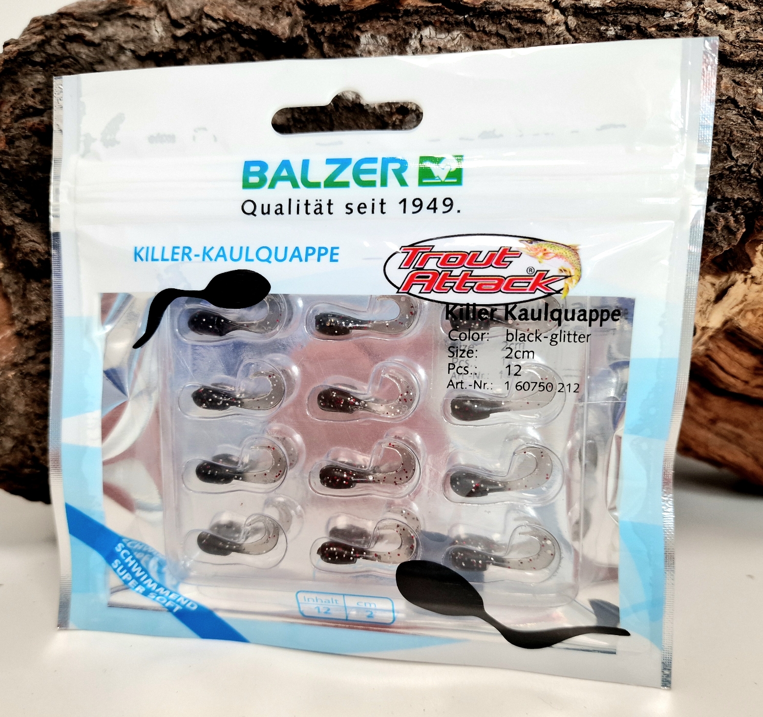 Balzer Trout Attack Killer Kaulquappe 2cm 12 Stück Schwarz Glitter ABVERKAUF