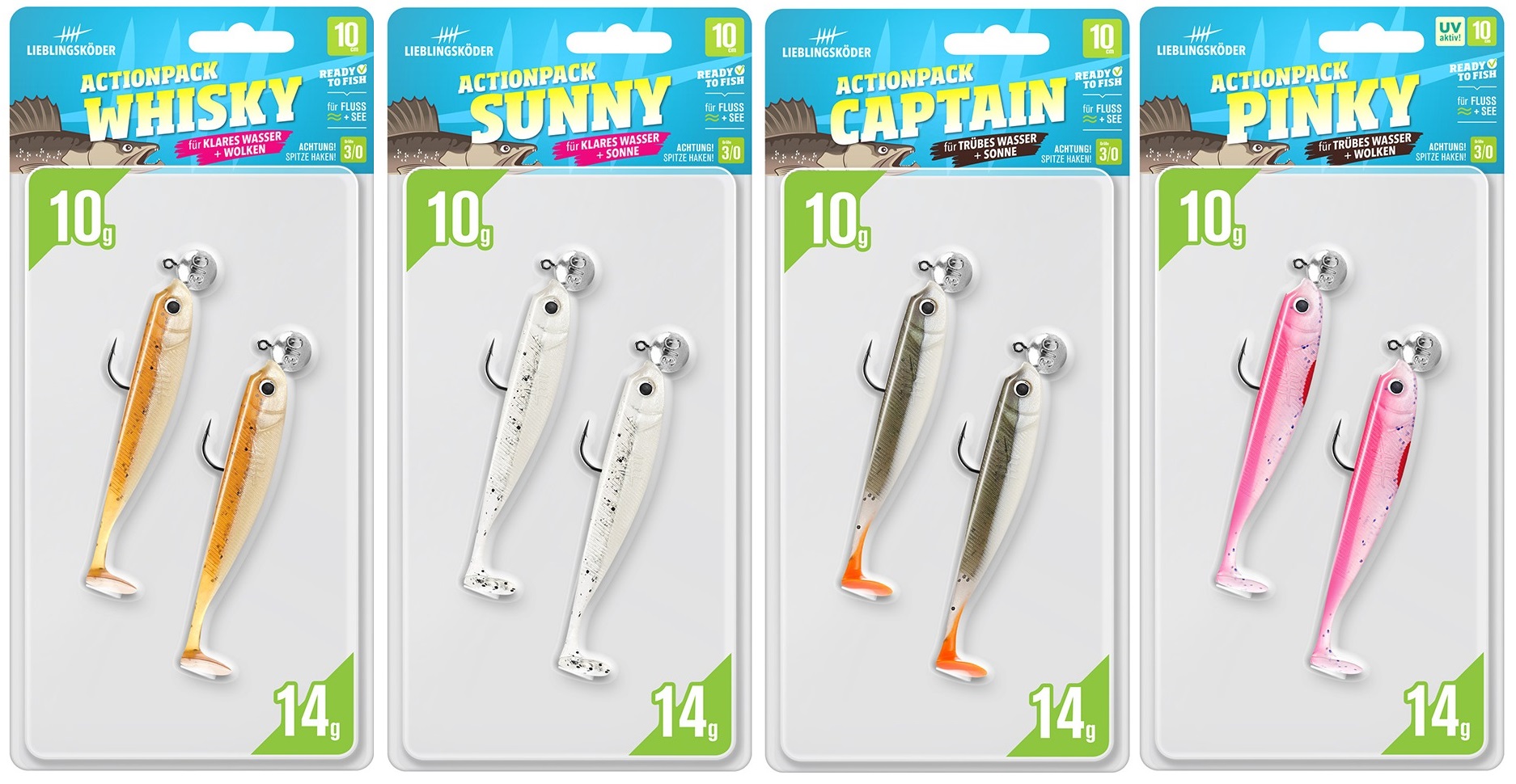 Lieblingsköder Actionpack 10cm 4 Farben Captain Pinky Sunny Whisky