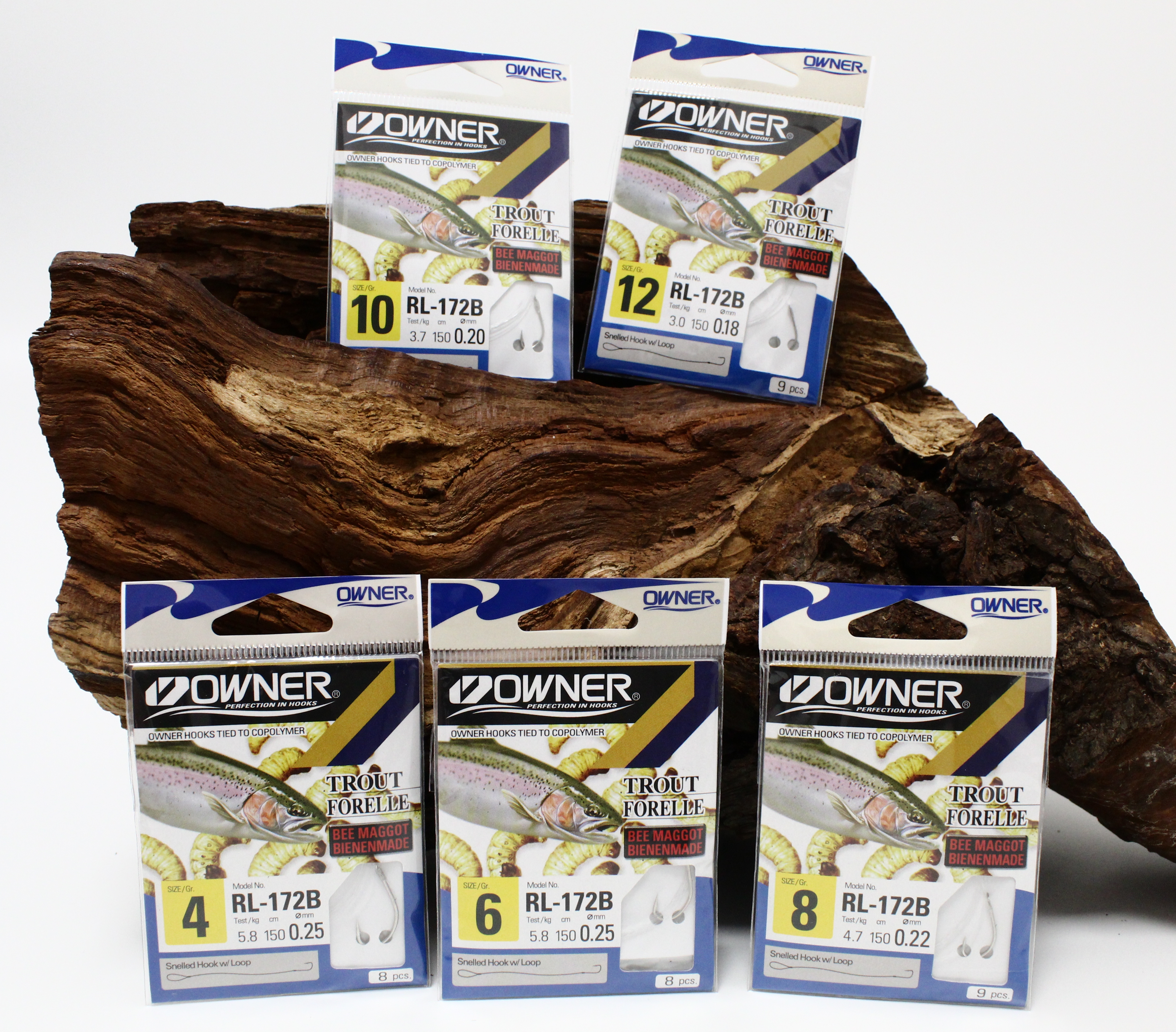 Owner RL-172B Forellenhaken Bienenmade Silber 150cm Gr.4 6 8 10 12