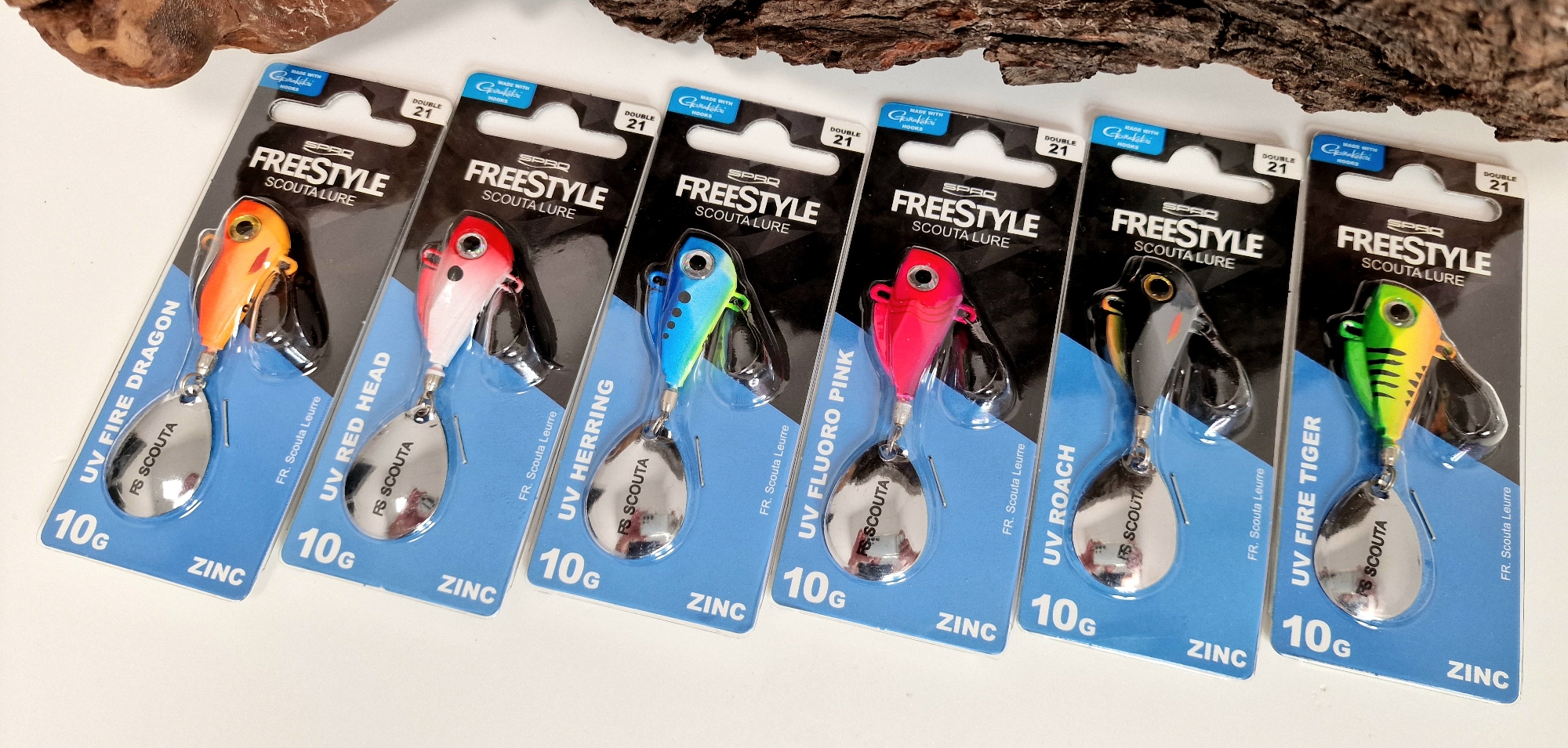 Freestyle Scouta Jig Spinner UV 10g Roach Hering Fire Tiger Dragon Fluoro Pink Red ABVERKAUF