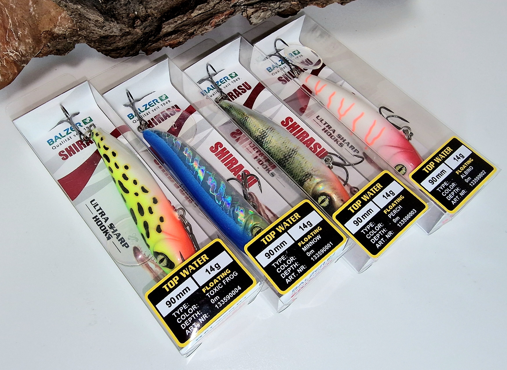 Balzer Shirasu Top Water 9cm 14g Minnow Albino UV Perch UV Toxic Frog UV